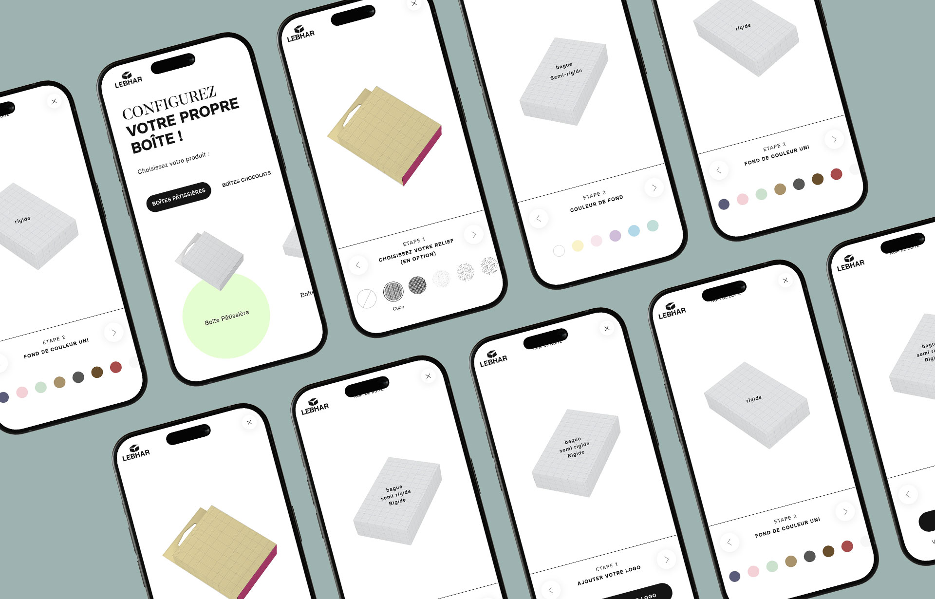 vue des maquettes faites sous Adobe XD pour le configurateur Lebhar